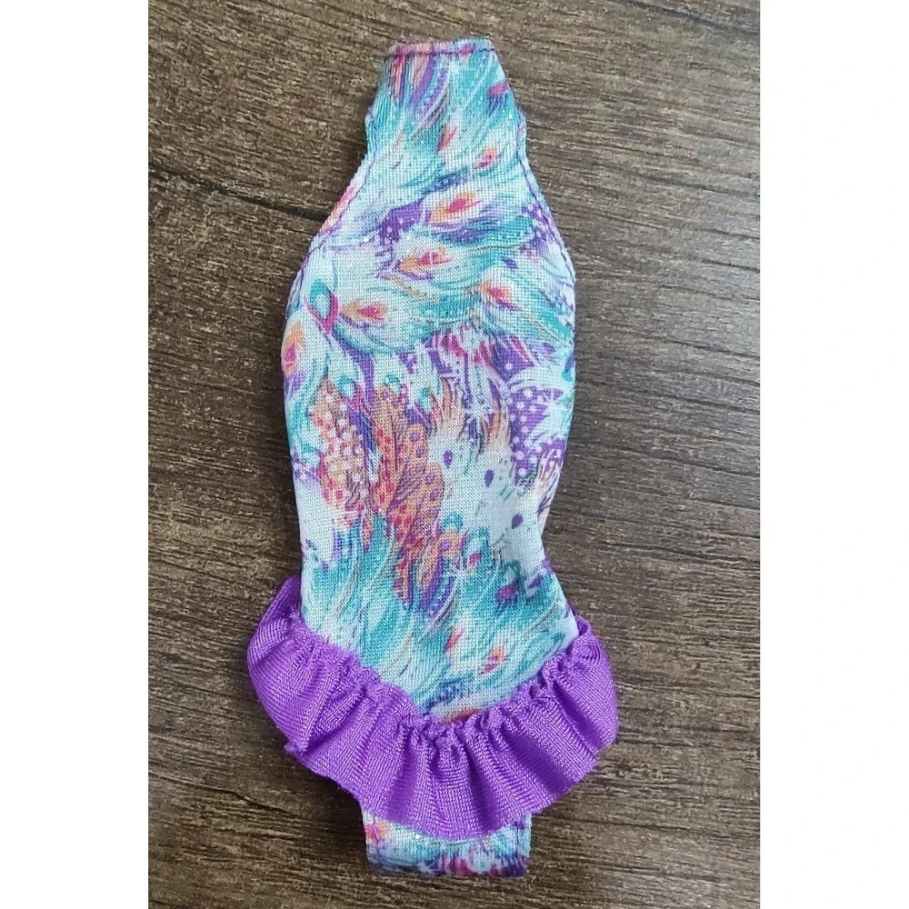 Barbie Feather Print Purple Ruffle Accent Swimsuit One Piece Z32